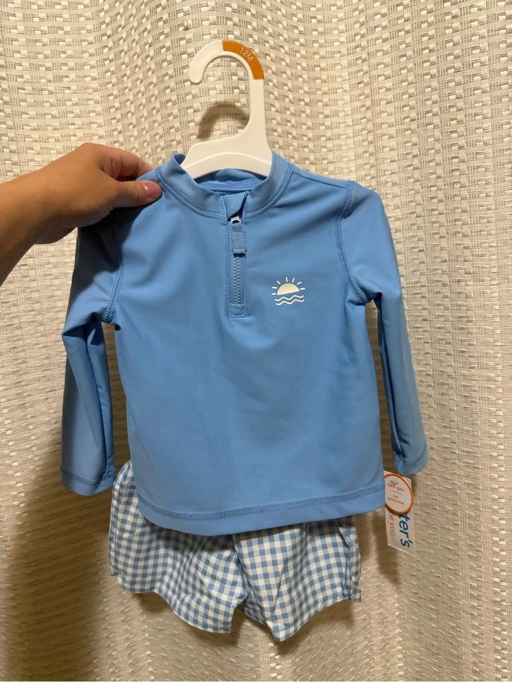 Kids Light Blue Long-Sleeve Rash Guard Swim Top with Sun Graphic